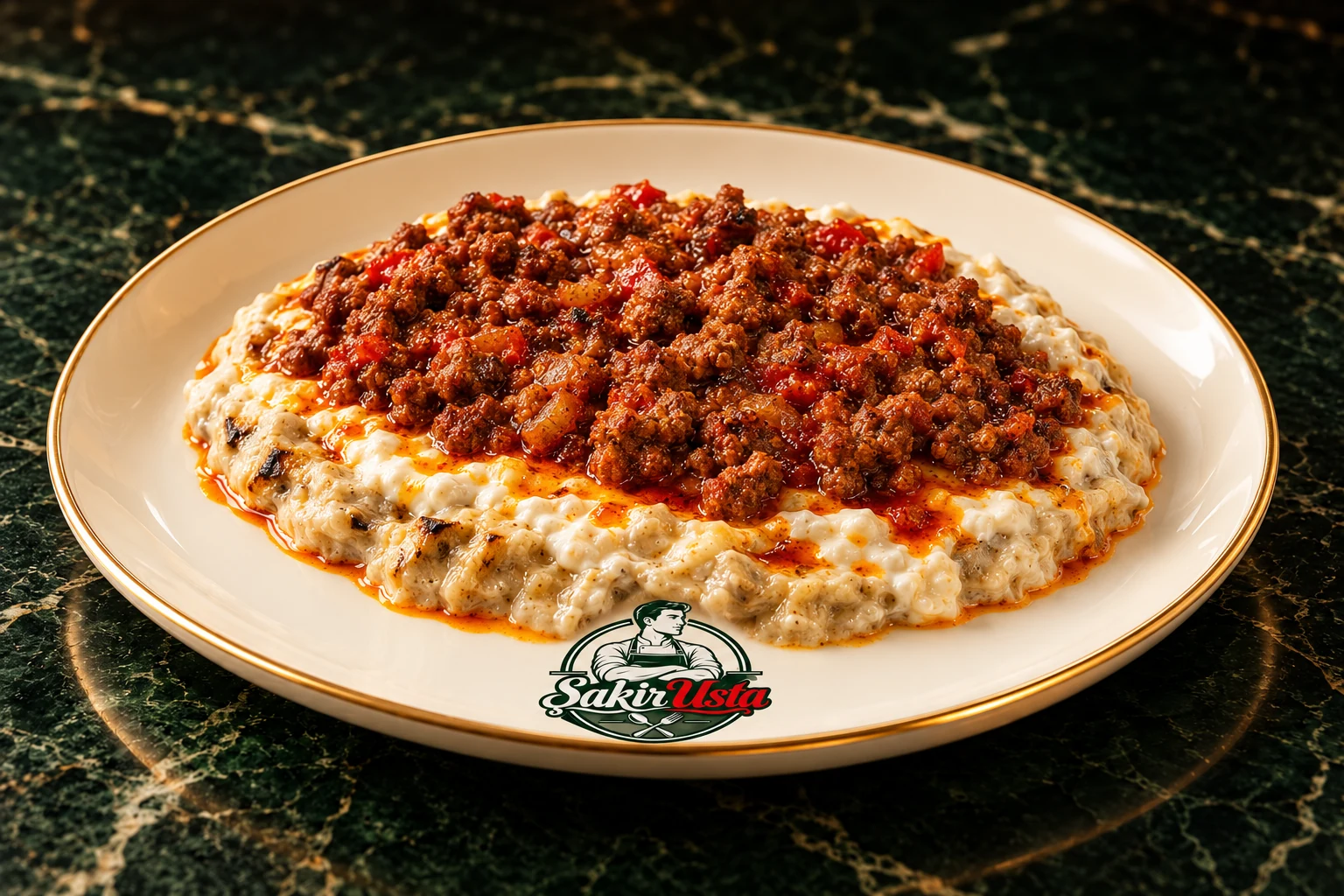 Kıymalı Alinazik Kebap için temsili sunum