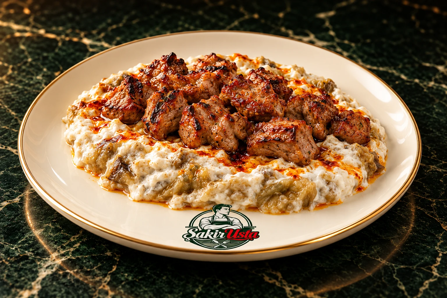 Kuzu Şiş Alinazik Kebap için temsili sunum